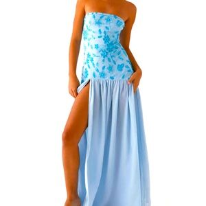 Peppermayo Strapless Blue Floral Dress